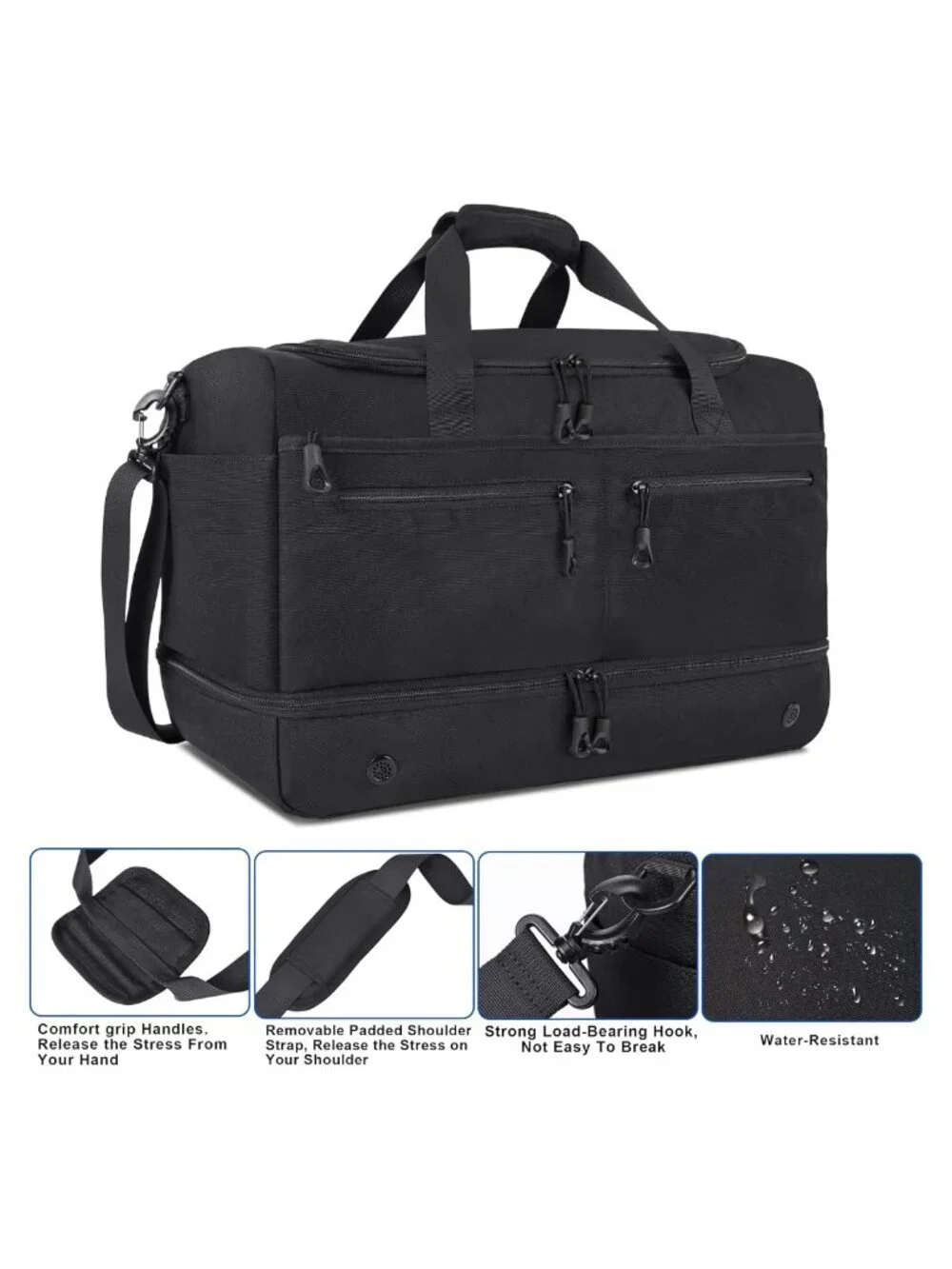 45L Carry-On Travel Duffel Bag with Shoe Compartment